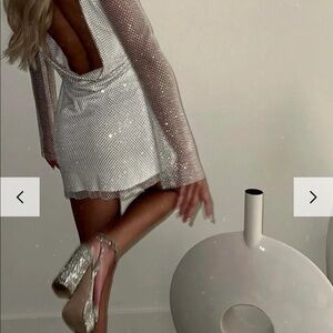 12th Tribe Anna White Rhinestone Mesh Mini Dress